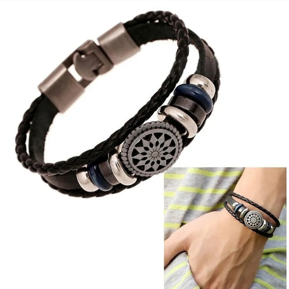 Fashion PU Retro Infinity Charm Wrap Men Bracelet - Picture 2 of 8